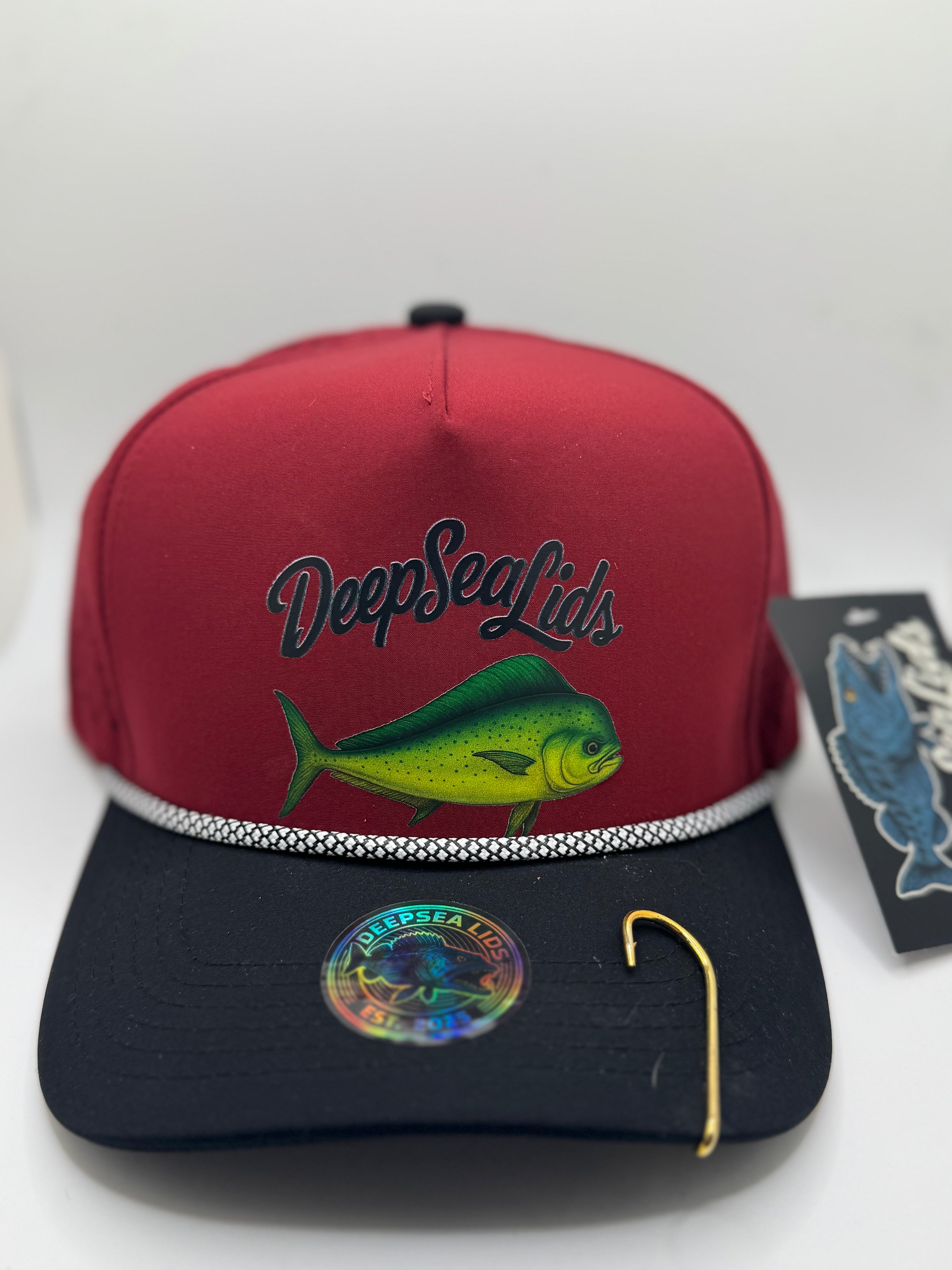 DeepSeaLids Maroon- mahi Mahi black letters