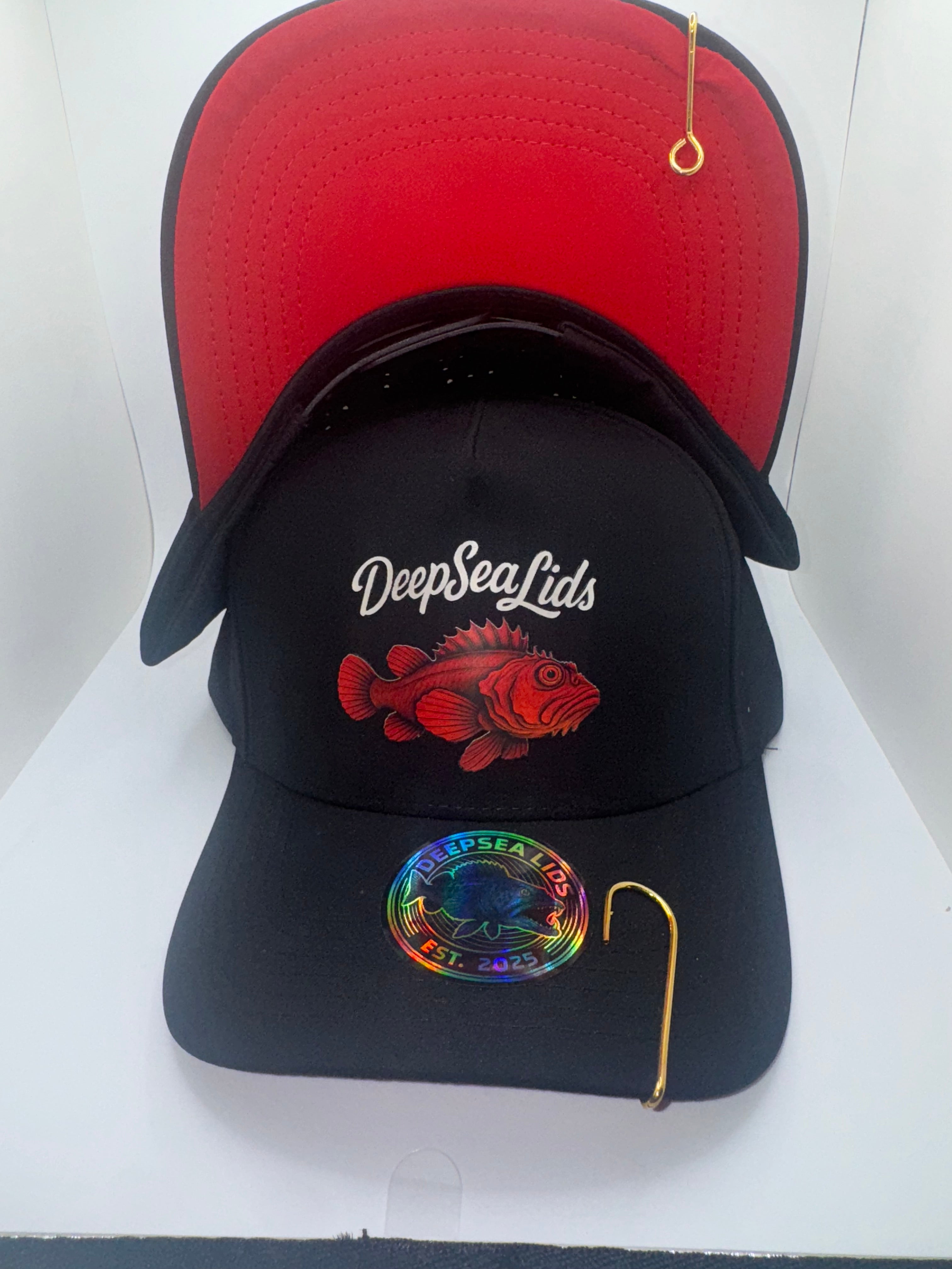 DeepSeaLids Trucker hat Black/ with Red (RockFish)