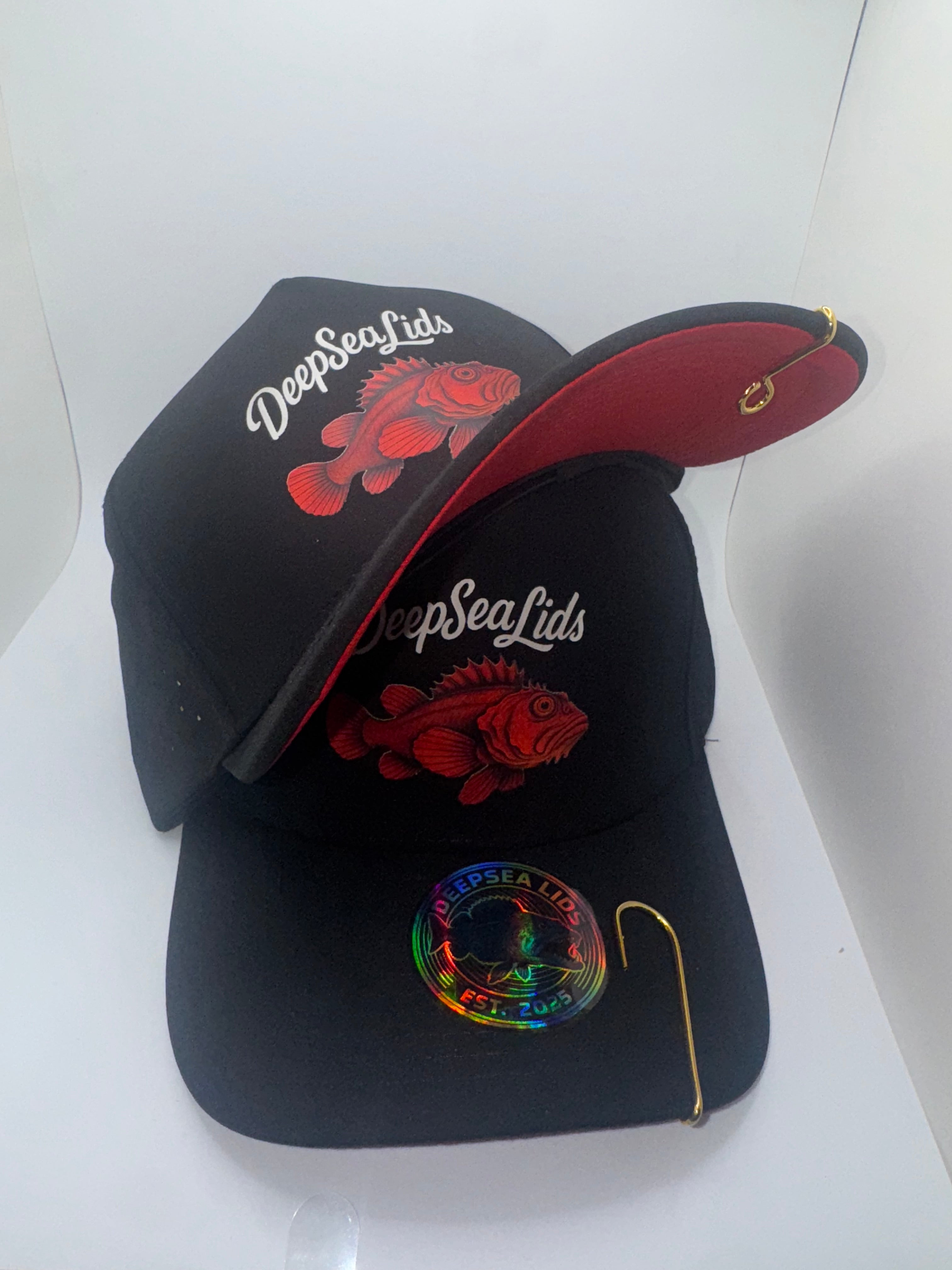 DeepSeaLids Trucker hat Black/ with Red (RockFish)