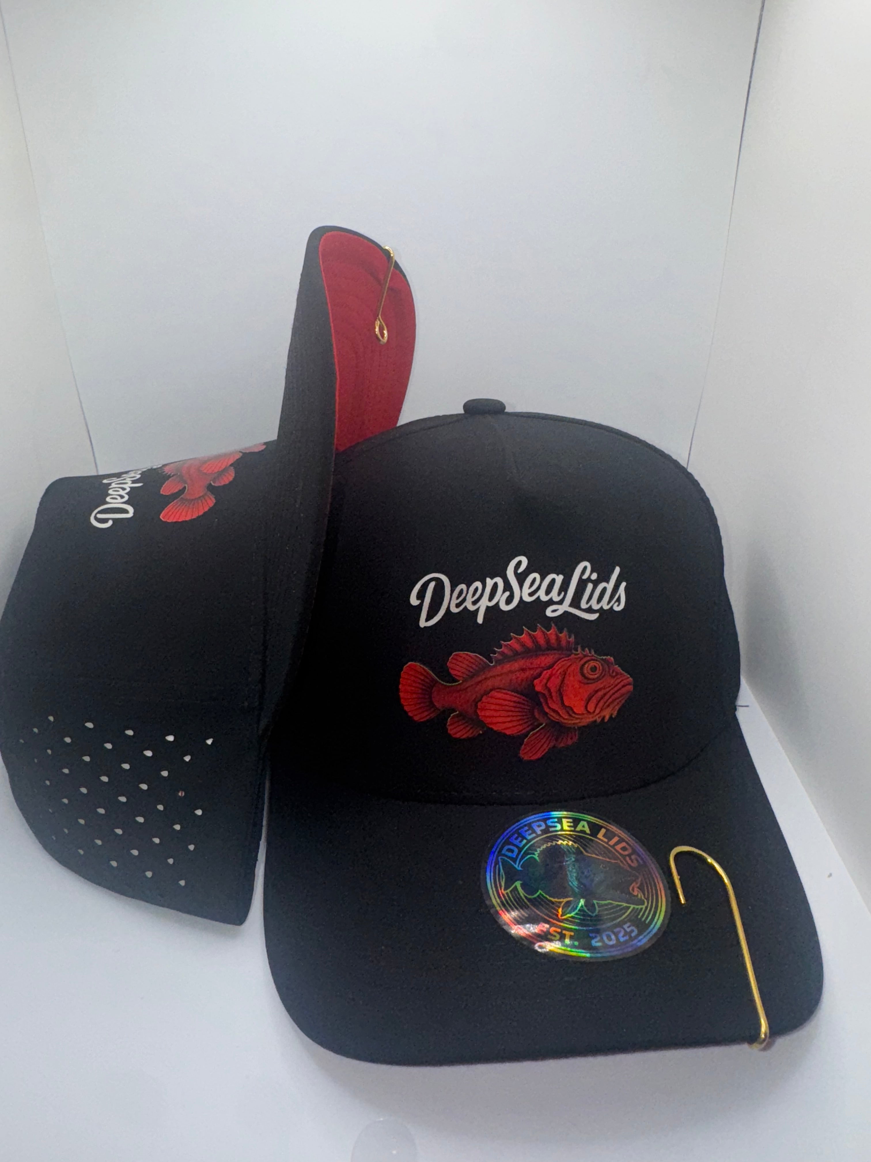 DeepSeaLids Trucker hat Black/ with Red (RockFish)